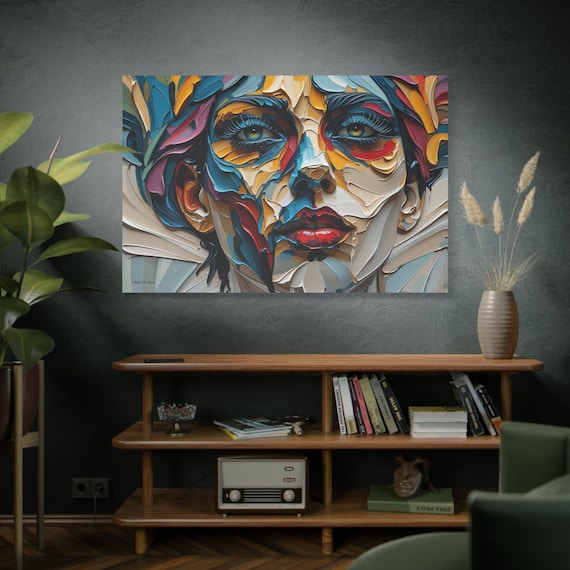 The Jewel-Toned Gaze, Abstract Colorful Face Portrait Canvas Print, Abstract Portrait, Modern Wall Art, Living Room Art.