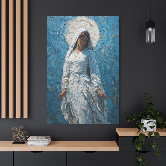 Quiet Grace in Blue,  Virgin Mary Canvas Art, Religious Home Decor, Inspirational Gift for Her, Church Art, Spiritual Art Print