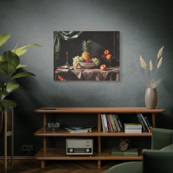 Rustic Fruit Still Life Canvas Print: Vintage Kitchen Wall Art