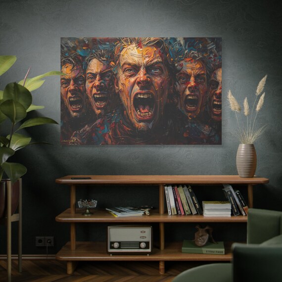 Chorus of Rage, Bold Expressionist Wall Art, Matte Canvas, Stunning Figure Art Print, Unique Home Decor, Gift for Art Lovers, Modern Artwork