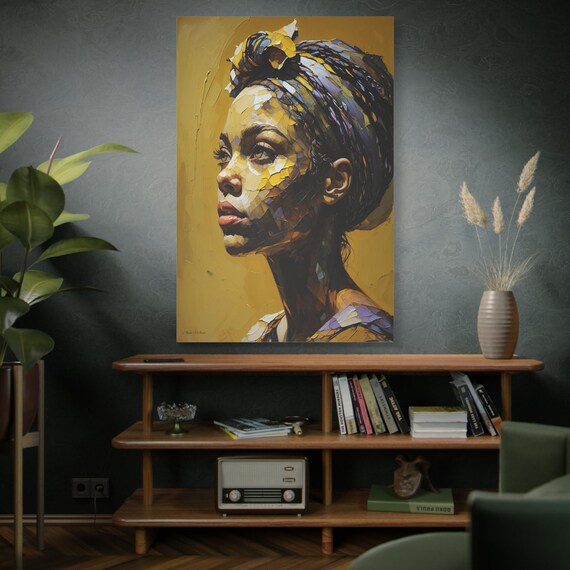 Ochre Mosaic, Abstract African Woman Portrait Canvas, African Art, Modern Art, Ethnic Decor, Boho Decor, Gallery Art, Living Room Decor.