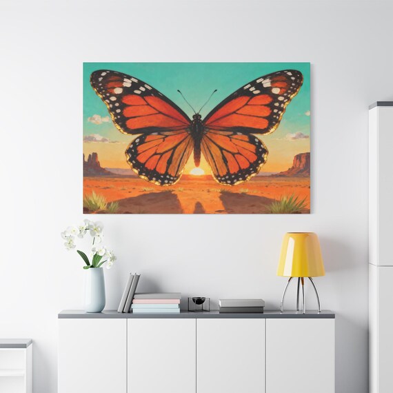 Butterfly Canvas Art: Vibrant Sunset Wall Decor, Nature Lover Gift