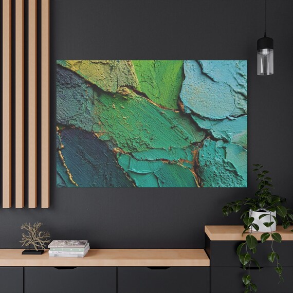 Textured Abstract Canvas Art: Modern Green & Teal Wall Decor