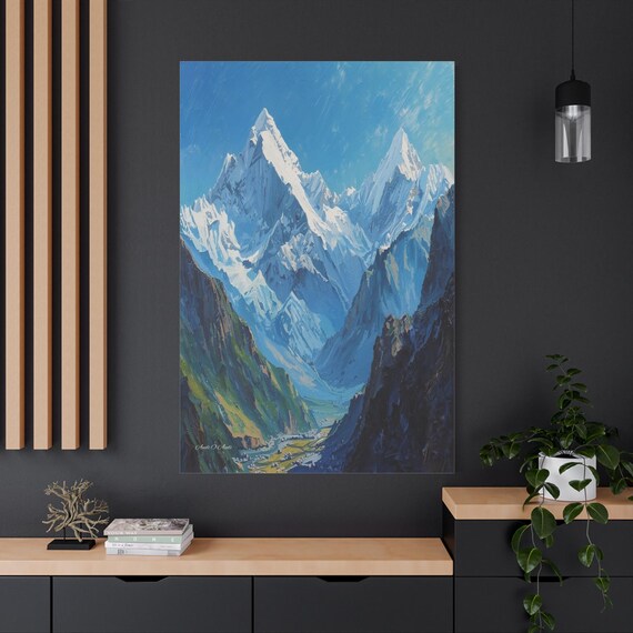 Himalayan Crown Canvas Print - Himalayan Mountain Art - Impasto Snow Peak Print - Adventure Travel Decor - Majestic Winter Landscape