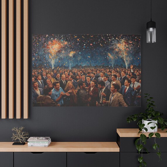Grand Celebration Canvas Print - Fireworks and City Nightlife Art, New Year's Eve Party Painting - Success & Victory Wall Decor - Office Art