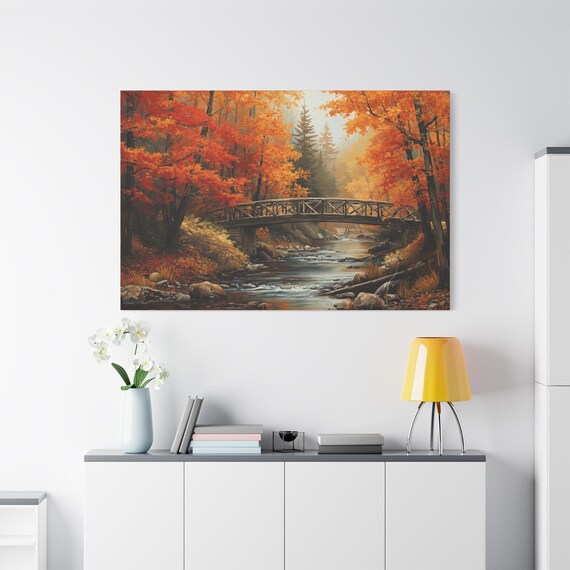 Autumn Bridge Canvas Print: Tranquil Fall Landscape Wall Art