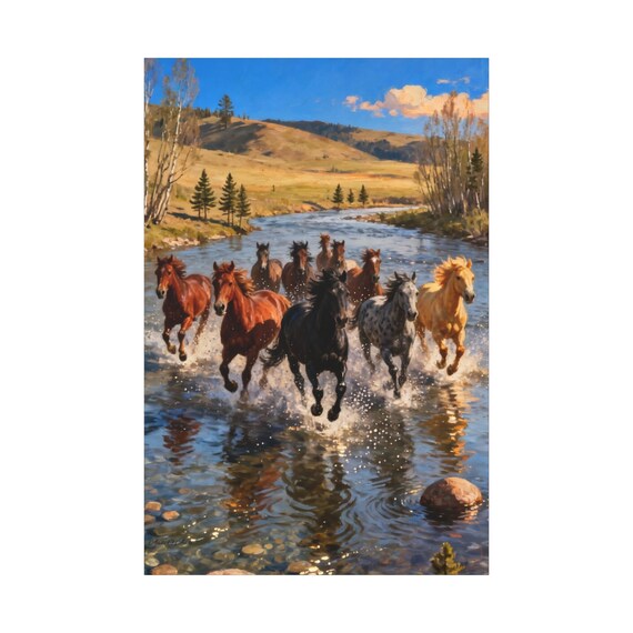 Canvas Wall Art, Blue Sky, Wild Hearts, Rustic Home Decor, Equestrian Gift, Country Western Print, Nature Poster, Matte Painting