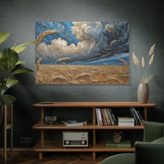 Wheat Harvest Under Tempest,  Field Storm Clouds Canvas, Country Wall Art, Wheat Field Art, Rustic Wall Decor, Cozy Home Decor.