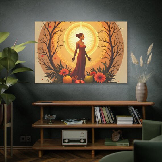 Lady In The Garden, Elegant Floral Canvas Print, Wall Art, Nature Inspired, Boho Style. Sizes 20"X16", 24"X20", 30"X24", & 60"X 40"