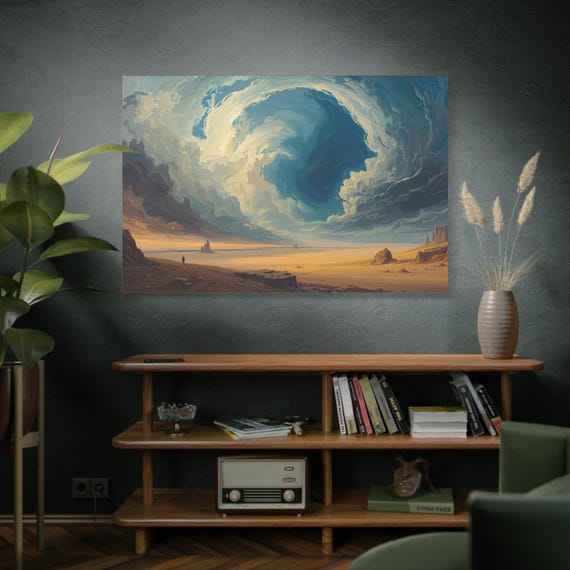 Vortex of the Solstice, Cloud Vortex Landscape Matte Canvas Print , Stretched Wall Art | Surreal Sky Desert Scene, Dreamy Wall Art.