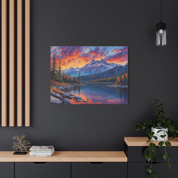 Crimson Peak Mountain Lake Canvas Print - Nature Wall Art