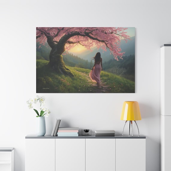 Under the Blossom Sky, Canvas Wall Art, Dreamy Landscape Decor, Nature Artwork for Home, Gift for Her, Spring Vibes, Art fo the Living Room.