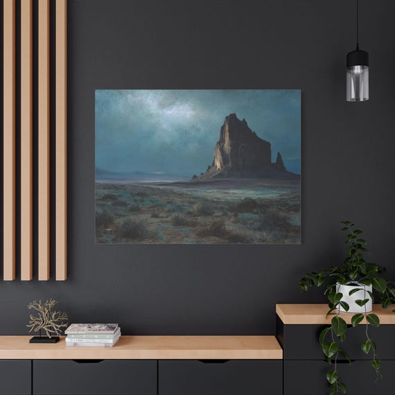Moody Desert Canvas Print - Southwestern Wall Art - Atmospheric Landscape Canvas - Western Home Decor - Night Sky Monolith Art Print