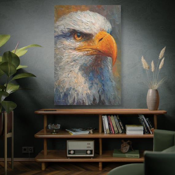 Vigilance in Impasto, Bald Eagle Portrait Matte Canvas Print,  Nature Canvas, Wildlife, office Wall Art, Rustic Wall Art.