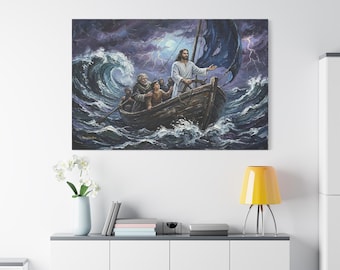 Peace, Be Still, Jesus Calming the Storm, Christ in Storm Art, Christian Wall Decor, Dramatic Seascape, Expressive Art Print, Peace Be Still