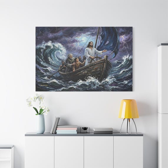 Peace, Be Still, Jesus Calming the Storm, Christ in Storm Art, Christian Wall Decor, Dramatic Seascape, Expressive Art Print, Peace Be Still