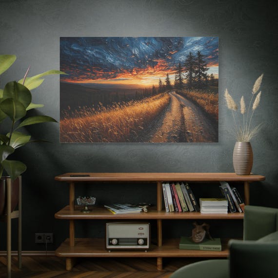 The Golden Bend, Country Road Print, Sunset Landscape, Golden Hour Art, Nature Wall Decor, Large Wall Art, Living Room Print, Office Decor.