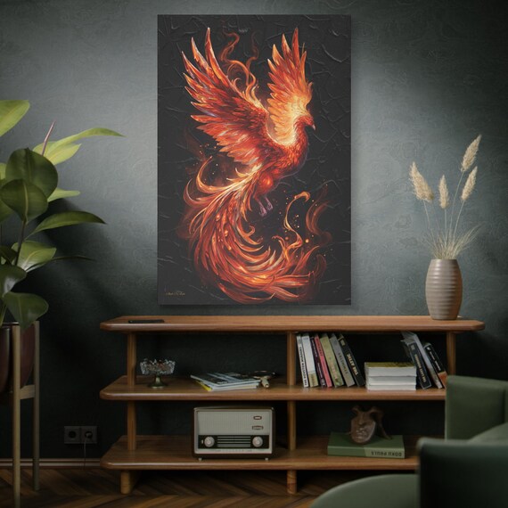 Phoenix Canvas Art, Firebird Print, Bohemian Home Decor