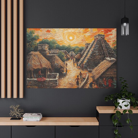 Sun of the Sacred Steps, Village Sunset Canvas Art, Home Decor, Wall Art, Gift for Art Lovers, Boho Decor, Vibrant Landscape