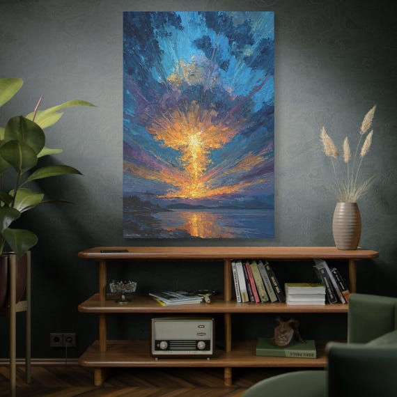 Eruption of Light, Stretched Canvas Art Print, Vibrant Sunset Wall Decor, Inspirational Home Decor, Unique Gift for Art Lovers.