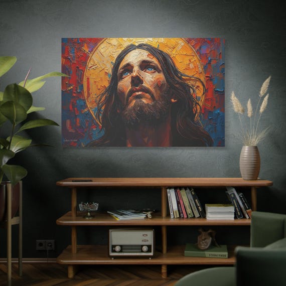 The Ascendant Gaze, Jesus Portrait Canvas Print, Faith Wall Art, Spiritual Gift, Inspiration Art.