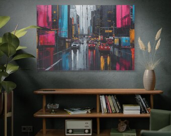 Vibrant Cityscape Canvas Art: Modern Urban Wall Decor