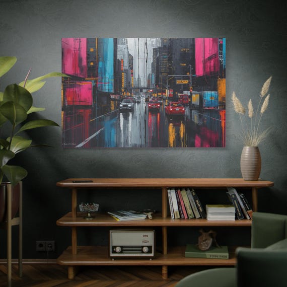 Vibrant Cityscape Canvas Art: Modern Urban Wall Decor