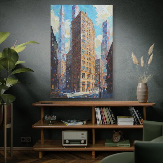 The Golden Corner, Canvas Art Print, Urban Landscape Gallery Wall Decor, Cityscape Artwork, Home Office Decor.