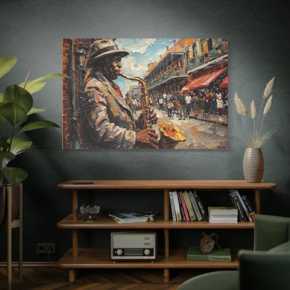 Canvas Wall Art, New Orleans Jazz Musician-Inspired Music Decor, Home Office Artwork, Gift for Jazz Lovers, Vintage Style Decoration,