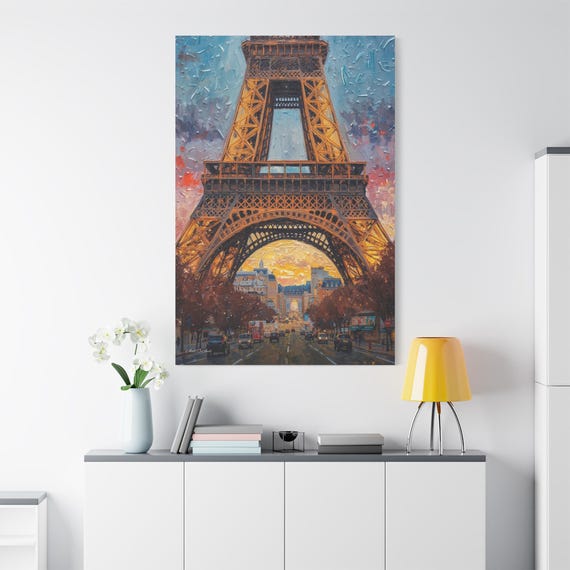 Eiffel Tower Canvas Print - Paris Cityscape Art - Impasto Sunset Print - Romantic French Wall Decor - Travel Lover Gift - Golden Hour Art
