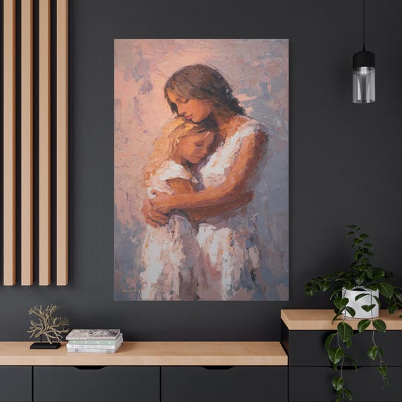 Quiet Shelter, Emotional Family Canvas Wall Art, Mother Daughter Bonding Decor, Heartfelt Gift, Home Decoration, Art for Living Room