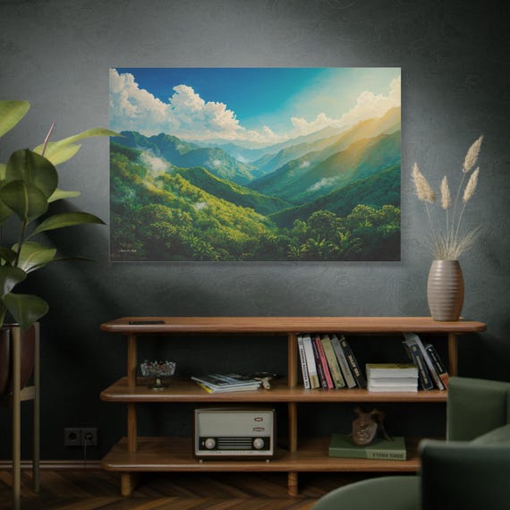 Misty Morning Light, Sunlit Mountain Valley Matte Canvas