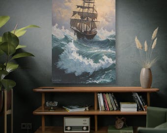 Against the Gale, Canvas Art Print, Maritime Decor, Ship Wall Art, Coastal Home Decor, Ocean Themed Gift, Seascape Artwork