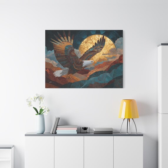 Majestic Eagle Canvas Print - Mosaic Wildlife Wall Art - Southwestern Home Decor - Boho Animal Canvas - Geometric Bird Art - Western Decor