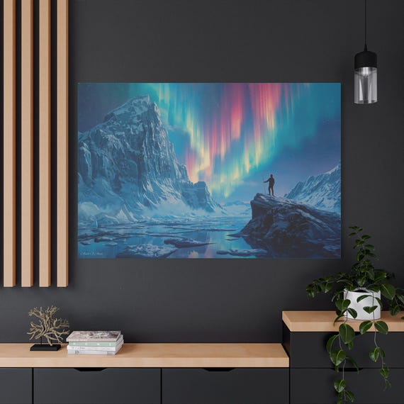 Aurora Mountain, Borealis Canvas Art, Framed Wall Decor, Home Aesthetic, Nature Lover Gift, Inspirational Landscape, Unique Artwork