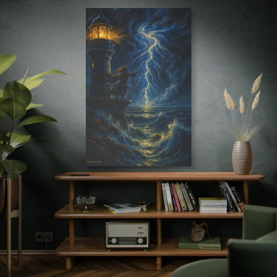 The Stormkeeper's Vigil, Lighthouse Canvas Art Print, Nautical Decor, Stormy Sea Artwork, Coastal Wall Art, Home Decoration