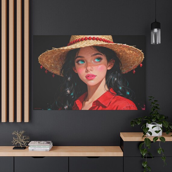 Green Eyed Girl Portrait Canvas Print - Modern Home Decor