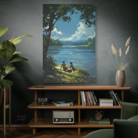 Waterside Serenity Canvas Print, Landscape Wall Art, Nature Decor