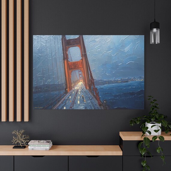 Fogline Rush, Gate Bridge Matte Canvas Art Print, Coastal Wall Decor, Gift for Home, Vintage Art, Landscape Decoration