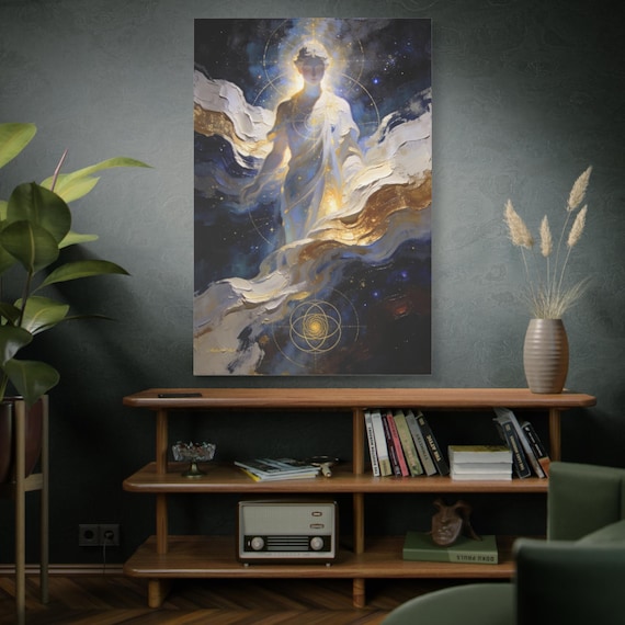 Celestial Guardian Canvas Print - Spiritual Angel Wall Art - Impasto Divine Light Painting - Sacred Geometry Decor - Metaphysical Energy Art
