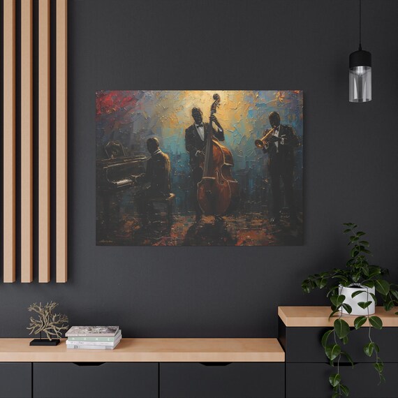 Canvas Wall Art, Jazz Trio Music Lover Gift, Elegant Home Decor, Vintage Jazz Decor, Stretched Artwork