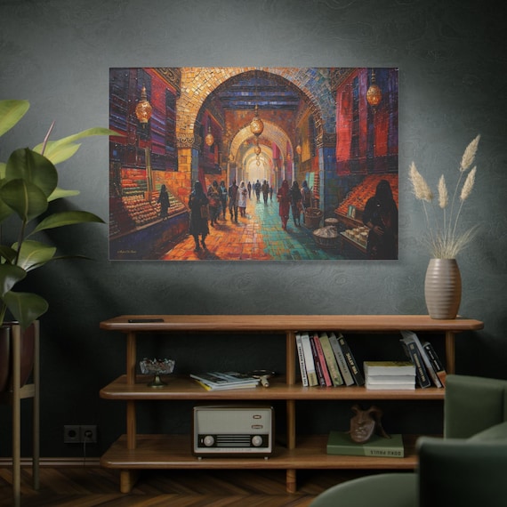 Archways of the Souk, Middle Eastern Bazaar Market Scene Canvas Print, Cityscape Print, Ethnic Market, Boho Home Decor, Bazaar Art.