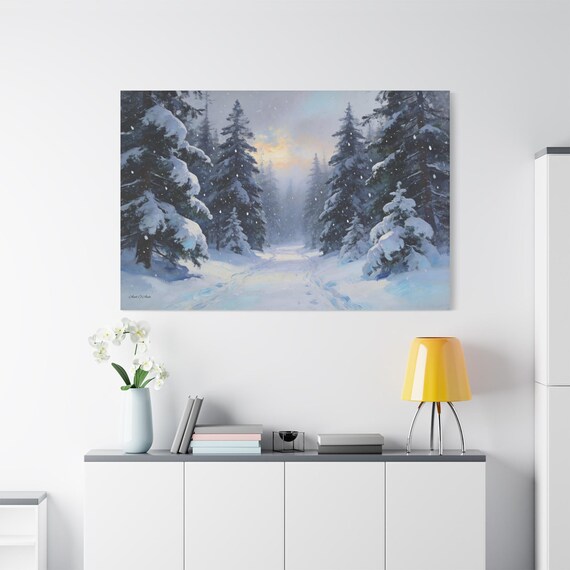 Winter Forest Canvas Print - Snowy Pine Trees Wall Art - Impasto Style Landscape - Serene Nature Decor - Christmas & Holiday Art