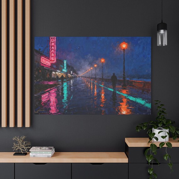 Nighttime Boulevard, Mood Lighting Matte Canvas, Stretched Wall Decor, Modern Home Decoration, Unique Gift Idea, Cozy Atmosphere