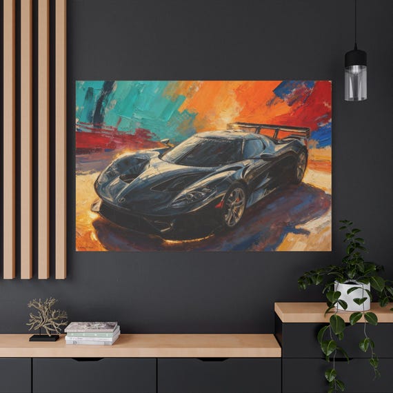 Vibrant Race Car Canvas Print, Home Decor, Gift for Car Lovers, Wall Art for Garage, Abstract Art, Automotive Decor