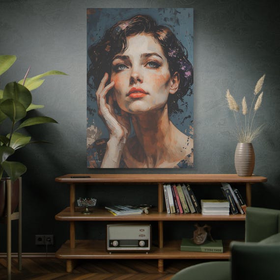 Blue Whisper Portrait Canvas Print, Impasto Woman, Framed Wall Art