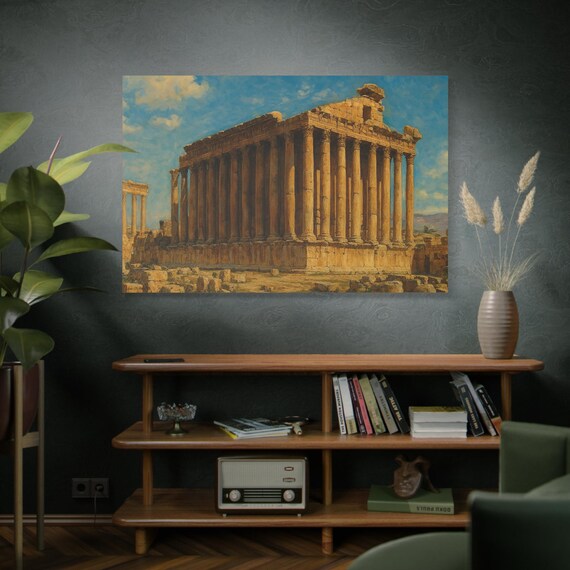 The Temple of Baalbek,Classic Temple Matte Canvas Wall Art, Home Decor, Gallery Print, Vintage Architecture, Fine Art, Office Decoration
