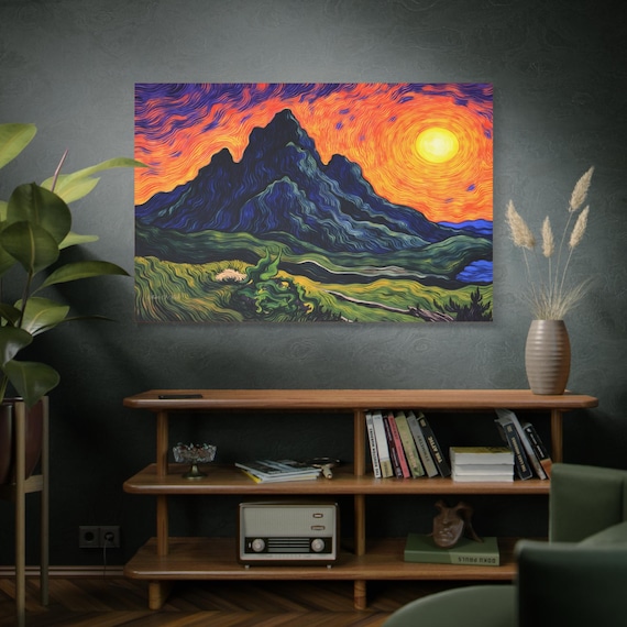 Volcanic Aurora, Vibrant Wall Decor, Home Aesthetic, Gift for Nature Lovers, Living Room Art, Colorful Landscape.