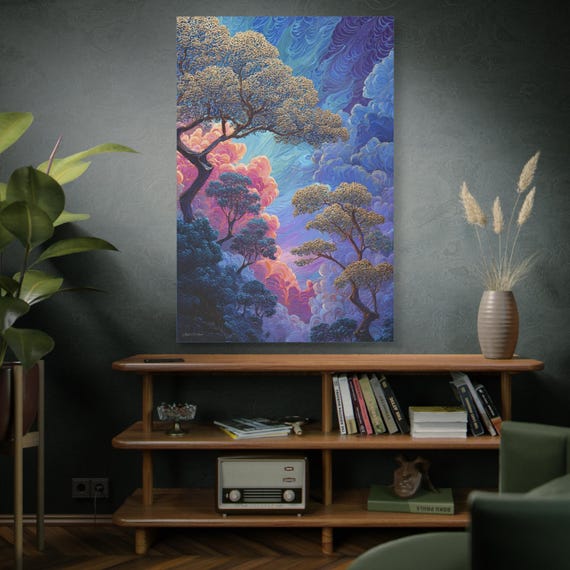 Celestial Grove,  Nature Canvas print Art, Decor for Living Room, Gift for Nature Lovers, Colorful Tree Landscape, Perfect for Housewarming