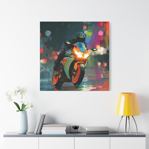 Motorcycle Canvas Art: Vibrant Biker Wall Decor